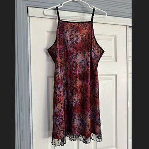 Black Lace Pink Slip Mini Dress w/ Spaghetti Straps